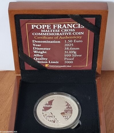 Malta 1,50 Euro 2025 "In memoriam Paus Franciscus", Zilver Ag 0,999 Proof met COA