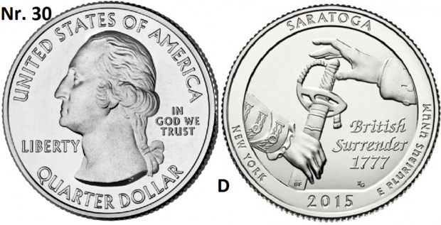 25 Cent 2015, Saratoga National Historical Park, New York mmt D