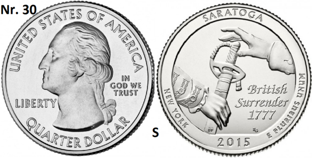 25 Cent 2015, Saratoga National Historical Park, New York mmt S