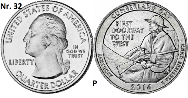25 Cent 2016, Cumberland Gap National Historical Park, Kentucky mmt P