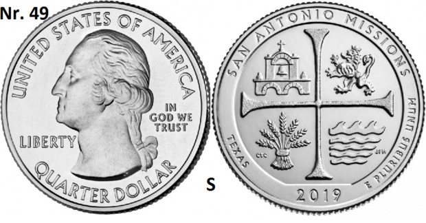 25 Cent 2019, San Antoino Missions National Historical Park, Texas mmt S