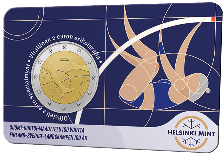 Finland 2 Euro 2025 "100 Jaar Atletiek wedstrijd Finland - Zweden", BU in coincard Finse versie