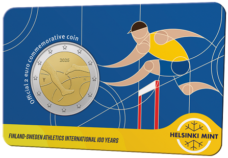 Finland 2 Euro 2025 "100 Jaar Atletiekwedstrijd Finland - Zweden", BU in coincard Engelse versie
