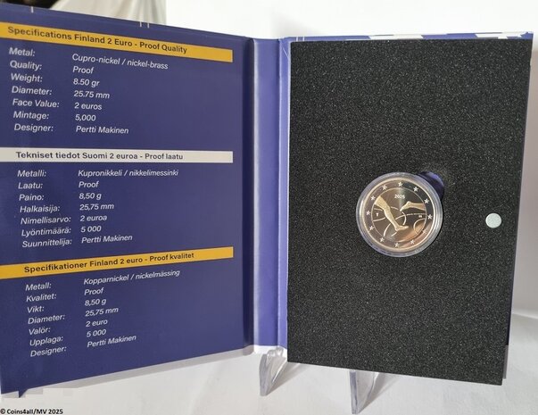 Finland 2 euro 2025 "100 Jaar Atletiek wedstrijd Finland - Zweden", Proof in luxe etui