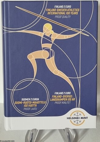 Finland 2 euro 2025 "100 Jaar Atletiek wedstrijd Finland - Zweden", Proof in luxe etui