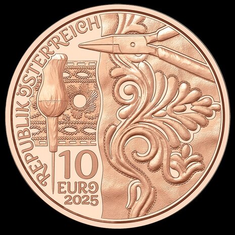 Oostenrijk 10 euro 2025 "Aufbrezeln- Leder", BU in koper