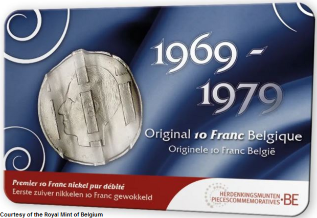 Numismatische coincard 2025: 10 Frank 1969-1979, wokkel Franse versie