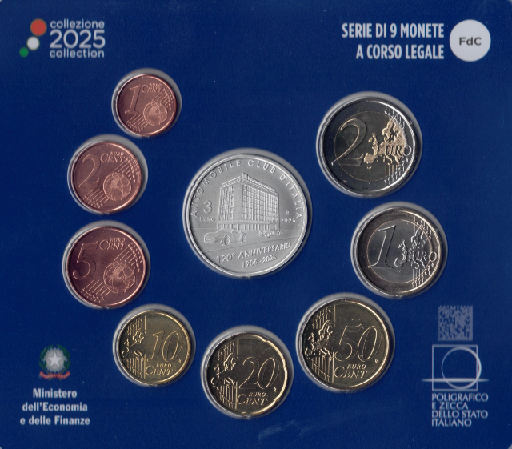 2025: 8 circulatie munten met 3 euromunt 120 Jarig jubileum Automobile Club d'Italia