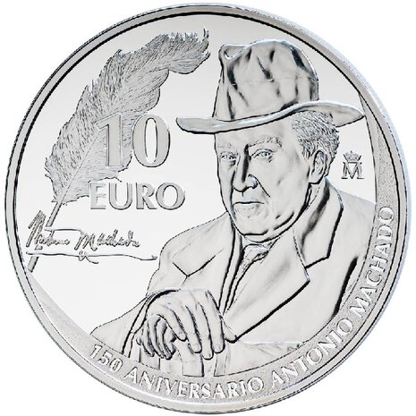 Spanje 10 Euro 2025 "150ste verjaardag van Antonio Machado", Zilver Ag 925, Proof in luxe doosje