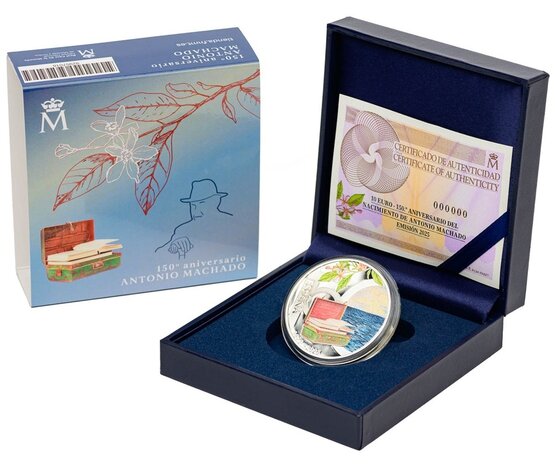 Spanje 10 Euro 2025 "150ste verjaardag van Antonio Machado", Zilver Ag 925, Proof in luxe doosje