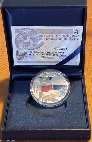 Spanje 10 Euro 2025 "150ste verjaardag van Antonio Machado", Zilver Ag 925, Proof in luxe doosje
