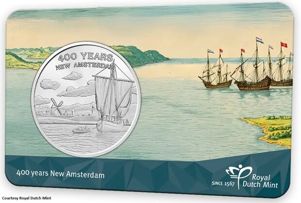Nederland Penning 2025 400 Jaar Nieuw Amsterdam, BU in coincard