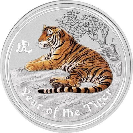Australi&euml; &frac12; Dollar 2010, "Year of the Tiger", &frac12; Troy ounce Zilver Ag 0,999