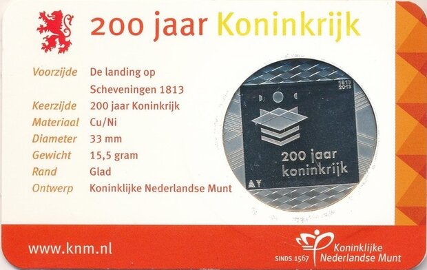 Nederland coincard met penning 2013 "Aankondiging 200 jaar Koninkrijk", BU