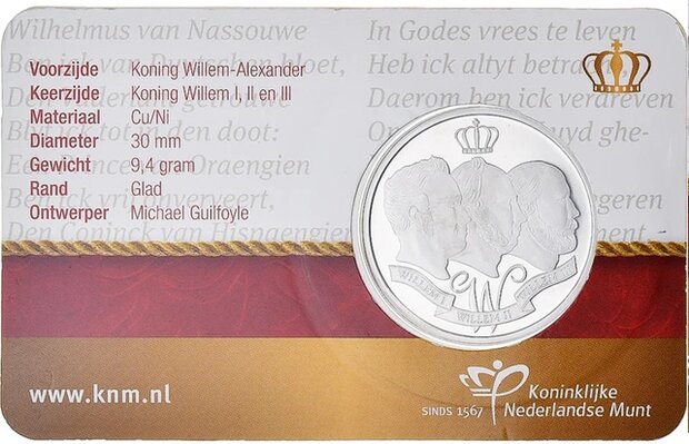 Nederland penning 2013 "Willemspenning", BU in coincard