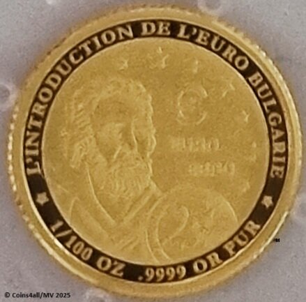2025: 1.000 Franc 'Bulgarije - Introductie Euro', Proof goud Au 999