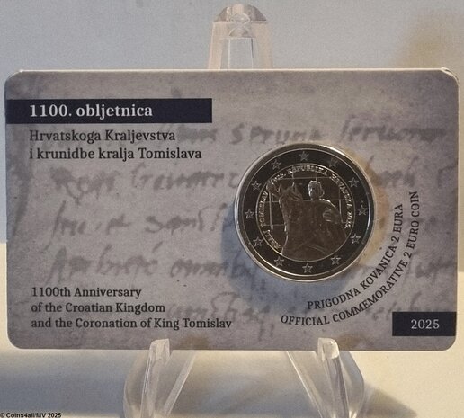 Kroati&euml; 2 Euro 2025 "1100 jaar Koninkrijk Kroati&euml; en koning Tomislav", BU in coincard