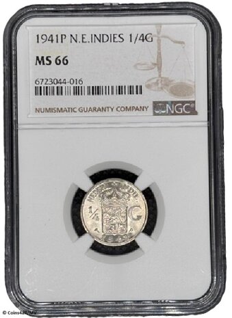 Nederlands Indi&euml; 1/4 Gulden 1941, NGC graded MS66