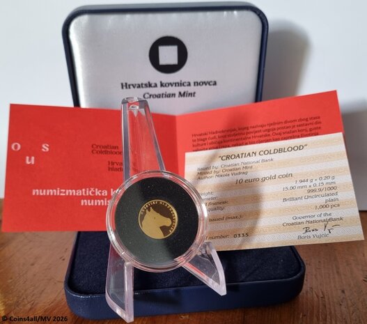 Kroati&euml; 10 Euro 2025 "Kroatische Koudbloed Paard", BU met COA in cassette Au 999