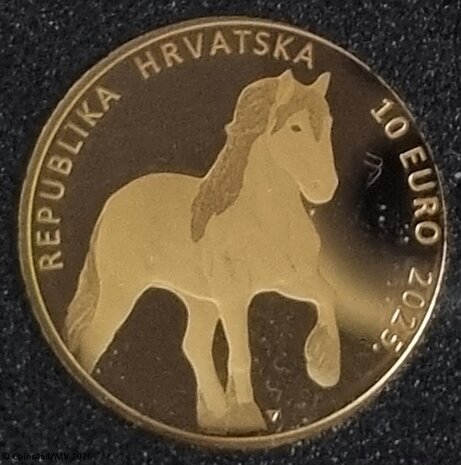 Kroati&euml; 10 Euro 2025 "Kroatische Koudbloed Paard", BU met COA in cassette Au 999