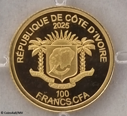Ivoorkust 100 Franc CFA 2025 'Michelangelo', Proof goud Au 999