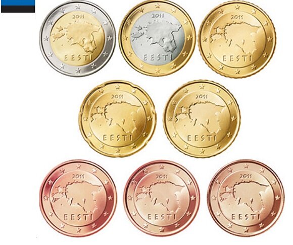 Estland UNC-set 2018, 8 munten met normale 2 euromunt