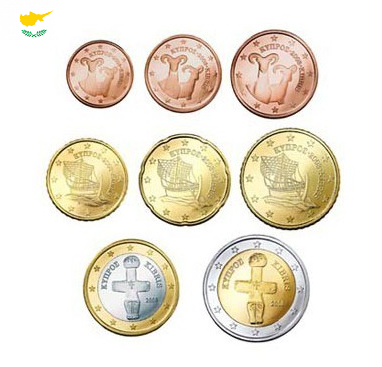 Cyprus UNC set 2018, 8 munten met normale 2 euromunt