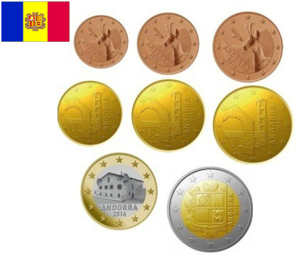 Andorra UNC set 2018, 8 munten met normale 2 euromunt