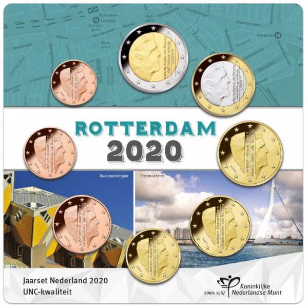 Nederland UNC-set 2020, 8 munten in blister, thema: Rotterdam