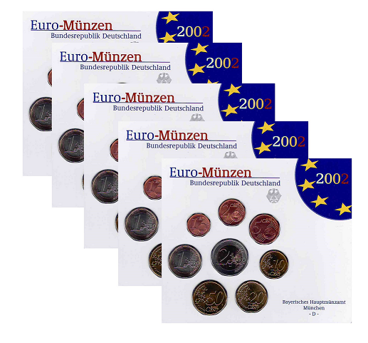 Duitsland BU-set 2002 ADFGJ met normale 2 euromunt