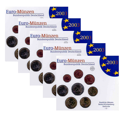 Duitsland BU-set 2003 ADFGJ met normale 2 euromunt