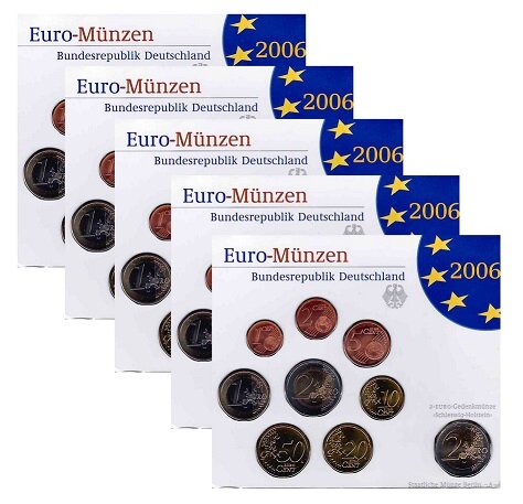 Duitsland BU-set 2006 ADFGJ met normale 2 euromunt en bijzondere 2 euromunt 2006 