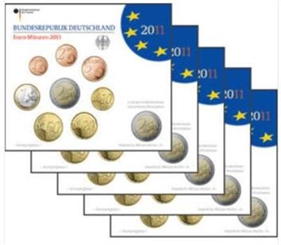 Duitsland BU-set 2011 ADFGJ met normale 2 euromunt en toegevoegd de bijzondere 2 euromunt 