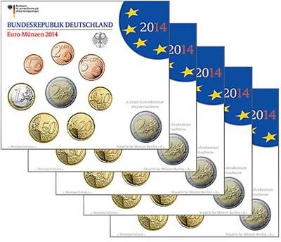 Duitsland BU-set 2014 ADFGJ met normale 2 euromunt en toegevoegd de bijzondere 2 euromunt Hildesheim