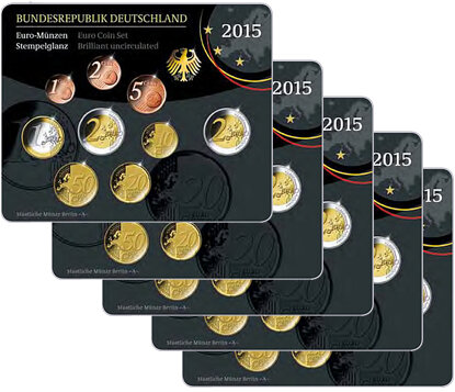 Duitsland BU-set 2015 ADFGJ met 2 euro Frankfurt toegevoegd