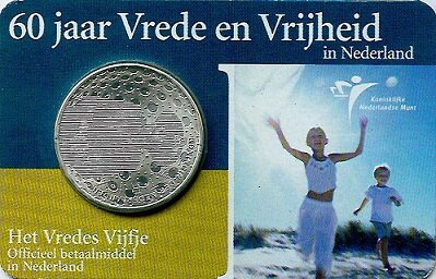 Nederland 5 Euro 2005 Vredesvijfje, UNC in coincard