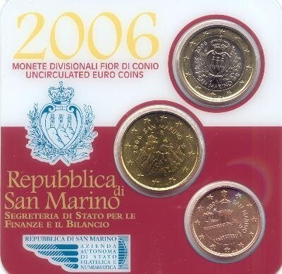 San Marino BU-set 2006 miniset met 5 en 50 cent en 1 euro