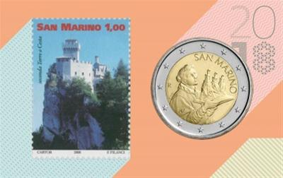 San Marino coincard 2018 met postzegel en normale 2 euromunt