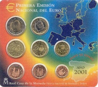 Spanje BU-set 2001 met normale 2 euromunt