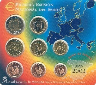 Spanje BU-set 2002 met normale 2 euromunt