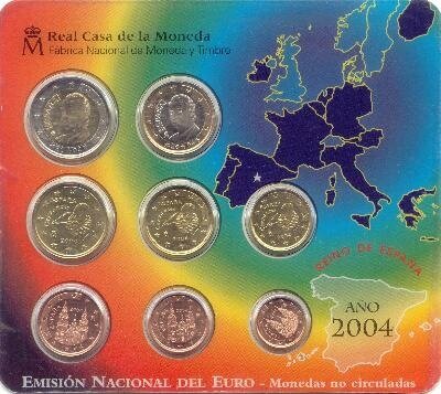 Spanje BU-set 2004 met normale 2 euromunt