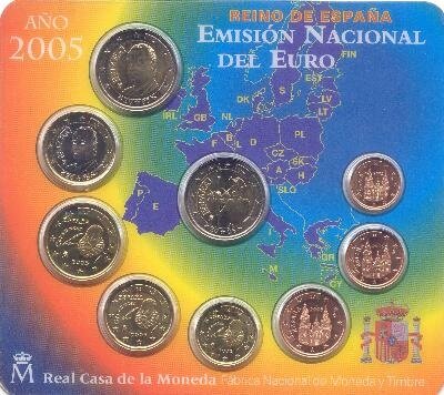 Spanje BU-set 2005 met normale 2 euromunt en bijzondere 2 euromunt Don Quichot