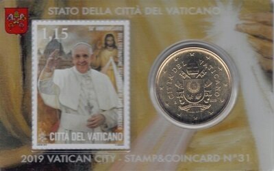 Vaticaanstad 2019 Coincard No 31, BU met postzegel