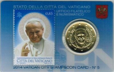 Vaticaanstad 2014 Coincard No 5, BU met postzegel