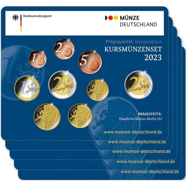 Duitsland BU-set 2023 ADFGJ met normale 2 euromunt en de bijzondere 2 euromunt Hamburg toegevoegd