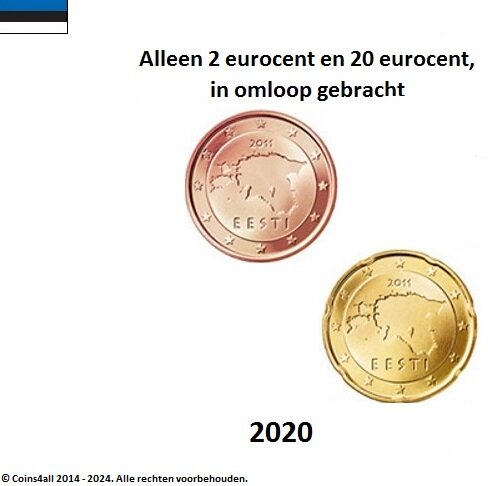 Estland UNC-set 2020, 2 munten, 2 eurocent en 20 eurocent