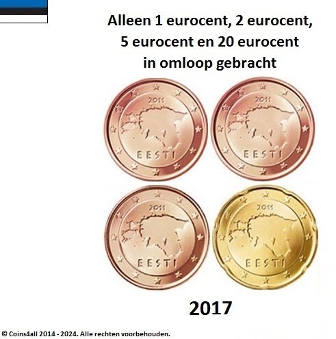 Estland UNC-set 2017, 4 munten, 1 eurocent , 2 eurocent, 5 eurocent en 20 eurocent