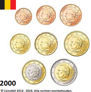 België UNC set 2000, 8 munten met normale 2 euromunt