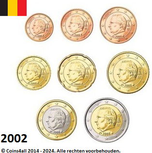 België UNC set 2002, 8 munten met normale 2 euromunt