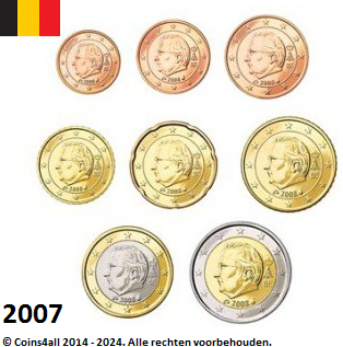 België UNC set 2007, 8 munten met normale 2 euromunt